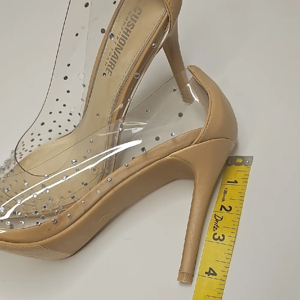 Cushionaire Women's Tan‎ and Clear Studded Heels Size 8.5